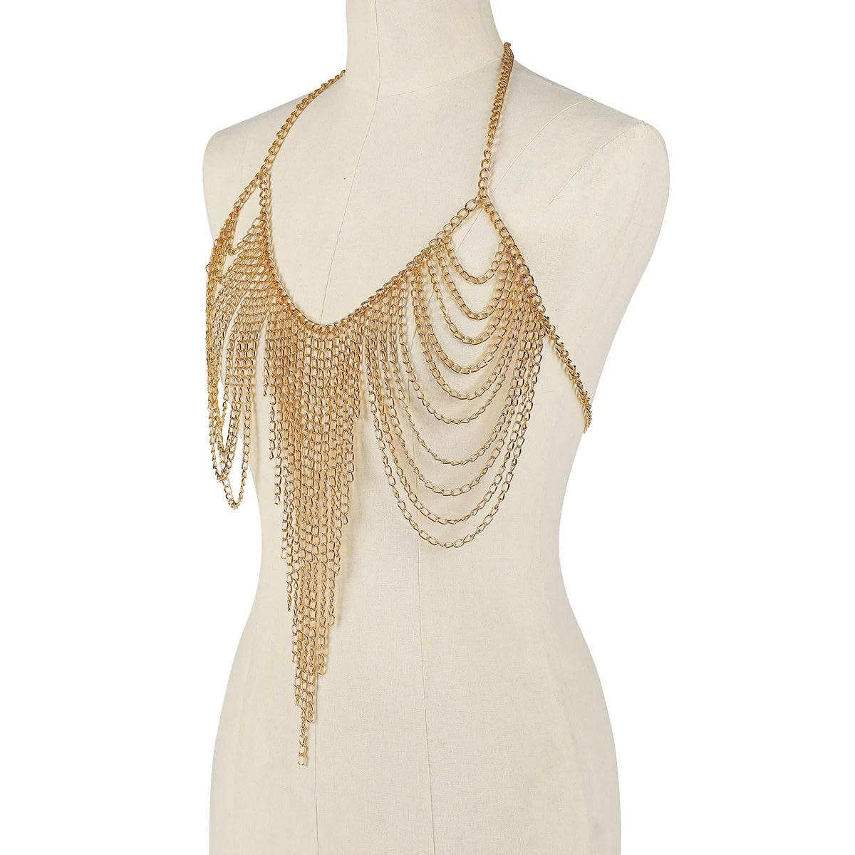LYGBAOFUL Mehrschichtige Brust-BH-Kette, Körperschmuck, Halskette für Frauen, Metallgeschirr, Party, Musik, Festival, Zubehör