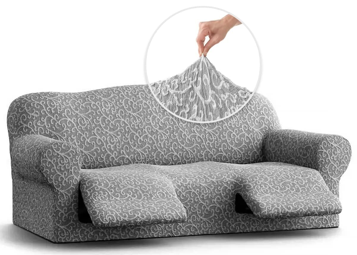 Mamma Mia Covers PAULATO BY GA.I.CO. Recliner Sofa Cover - Reclining Slipcover - Soft Polyester Fabric Slipcover - 1-piece Form Fit Stretch Furniture Protector - Jacquard 3D Collection - Grey Arabesco (Recliner Sofa)