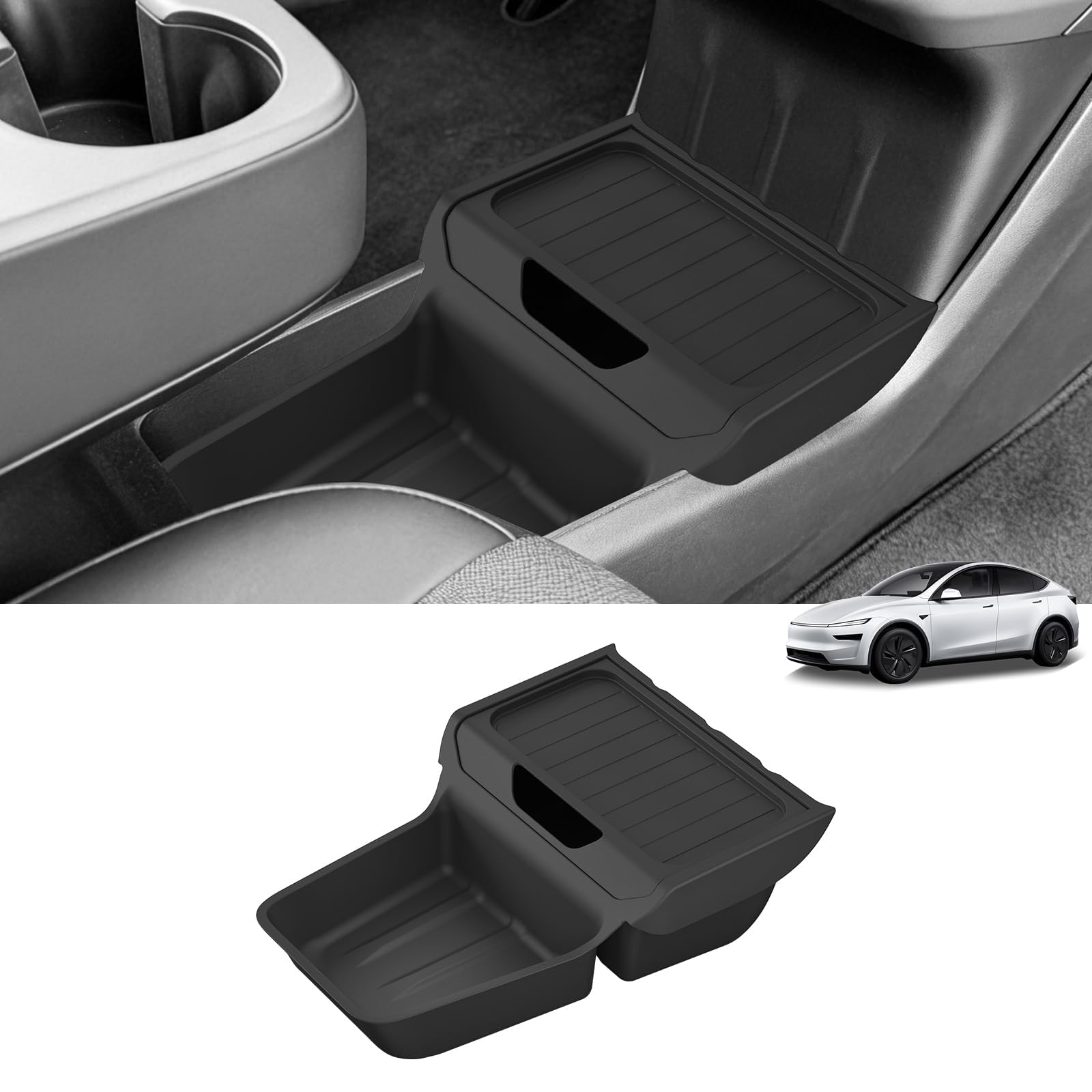 Für Tesla Model Y Juniper 2026 2025 Mittelkonsolen-Organizer, TPE Unterer Aufbewahrungseinsatz, rutschfeste Innenaufbewahrungsbox für Model Y Juniper Standardversion