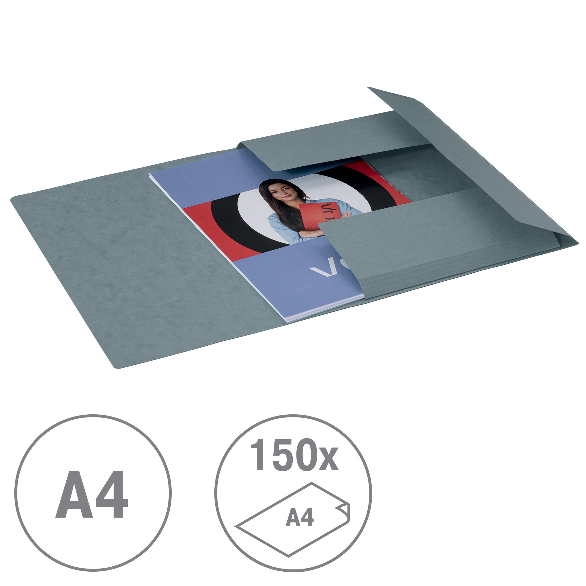 VON Leitz A4 Folder With Elastic Closure - Pack Of 5, Holds 150 Sheets, Grey Flexible Cardboard