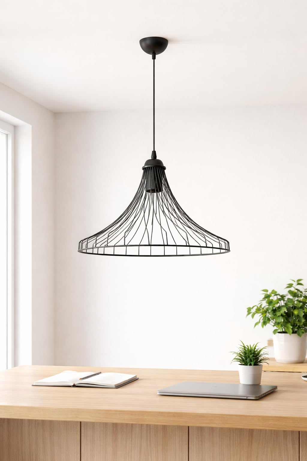 Modern Siyah Tel Avize Sarkıt Lamba – Endüstriyel Metal Pendant Light, Yemek Masası, Salon, Mutfak ve Yatak Odası için Minimal Tavan Aydınlatması