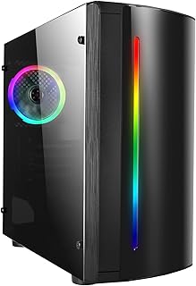 CiT Beam MATX RGB PC Gaming Case, Micro-ATX & Mini ITX Mobo Support, RGB LED Strip Included, 1 x 120mm Single-Ring Halo Spectrum Fan Included, Space for 8 Fans, Water Cooling Support | Black