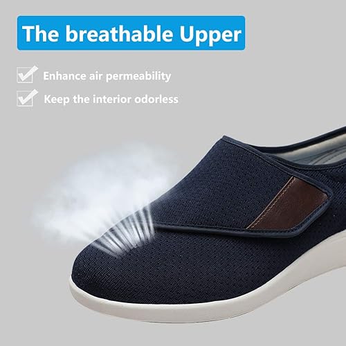 Miniatura 10 de Zapatillas de deporte para hombre de edema para diabéticos, anchuras ampliadas, ligeras, correa ajustable, fácil de poner y quitar con 3 pares de
