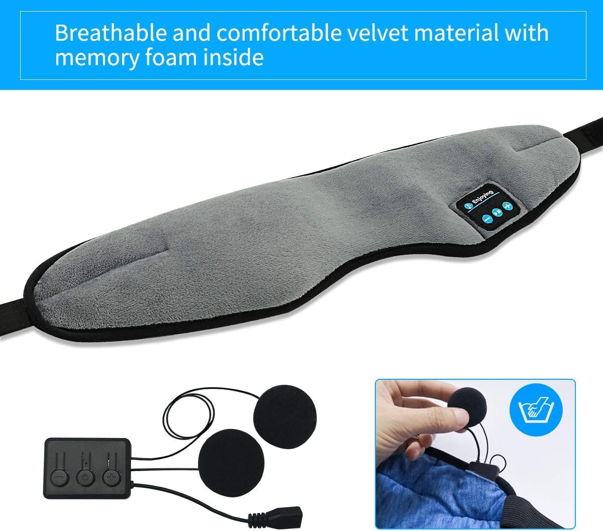 SPADERA Sleep Headphones Wireless Bluetooth Eye Mask - Music Travel Sleep Mask Bluetooth 5.0 Wireless Handsfree Sleeping Eye Mask with Speakers Microphone for Side Sleepers Washable 2