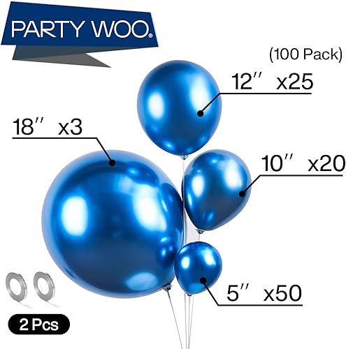 Miniatura 2 de PartyWoo Globos de color azul metálico, 100 globos metálicos azules de diferentes tamaños, paquete de globos metálicos de 18 pulgadas, 12 pulgadas,