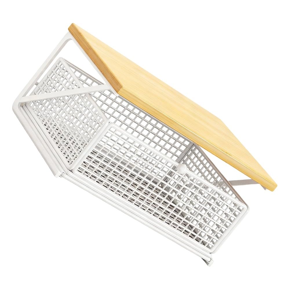 Vertikaler 2-lagiger Küchen-Organizer mit Schieberegalen, robustes Metallregal, Utensilien und Kaffeezubehör, weiß, 35 x 25 x 18 cm