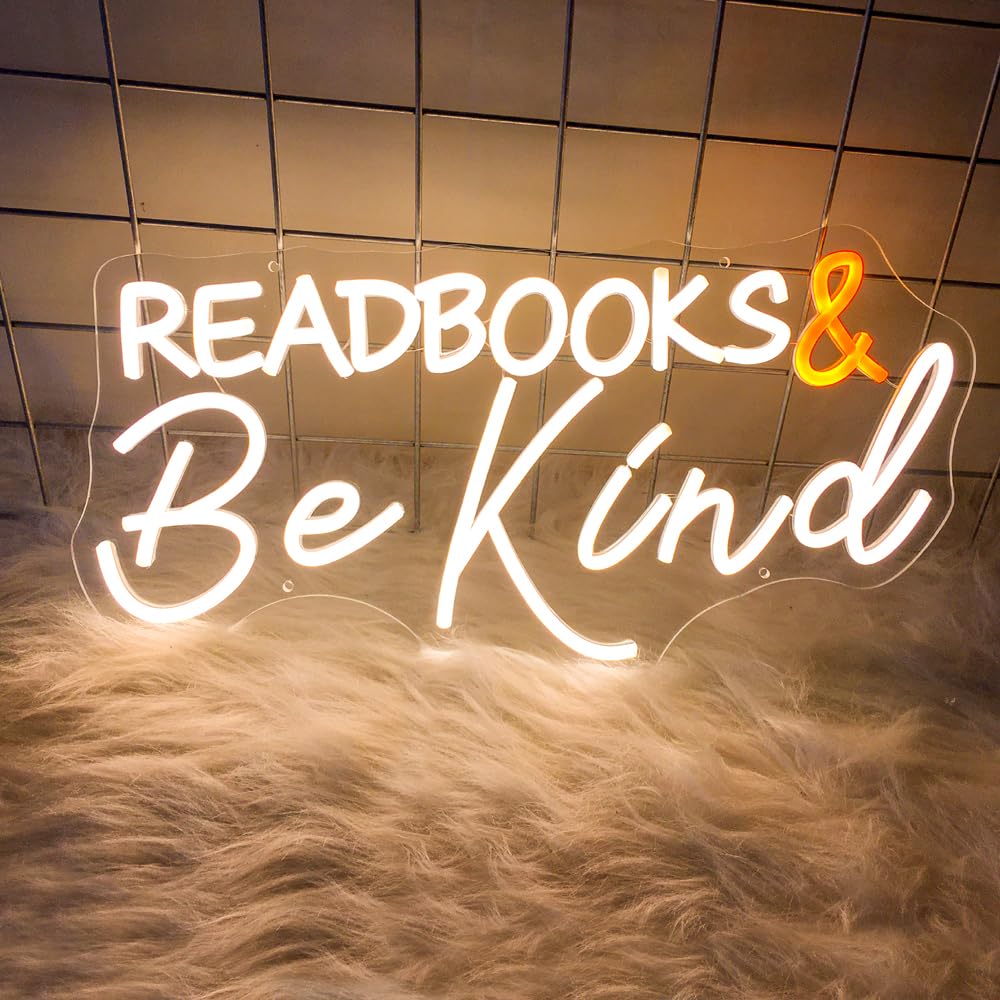 Read Books and Be Kind Neon Sign Letter LED Neon Lights Dimmable USB Powered Neon Light Student LED Neon Light for Classroom Bookstore Library Museum