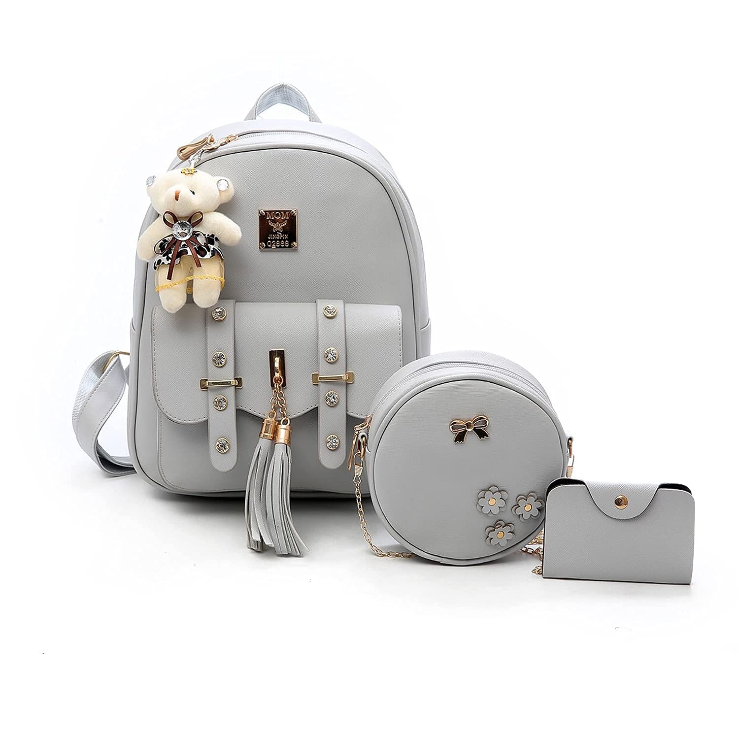 Fashion Girls 3-PCS Fashion Cute Mini Leather Backpack sling & pouch set for Women