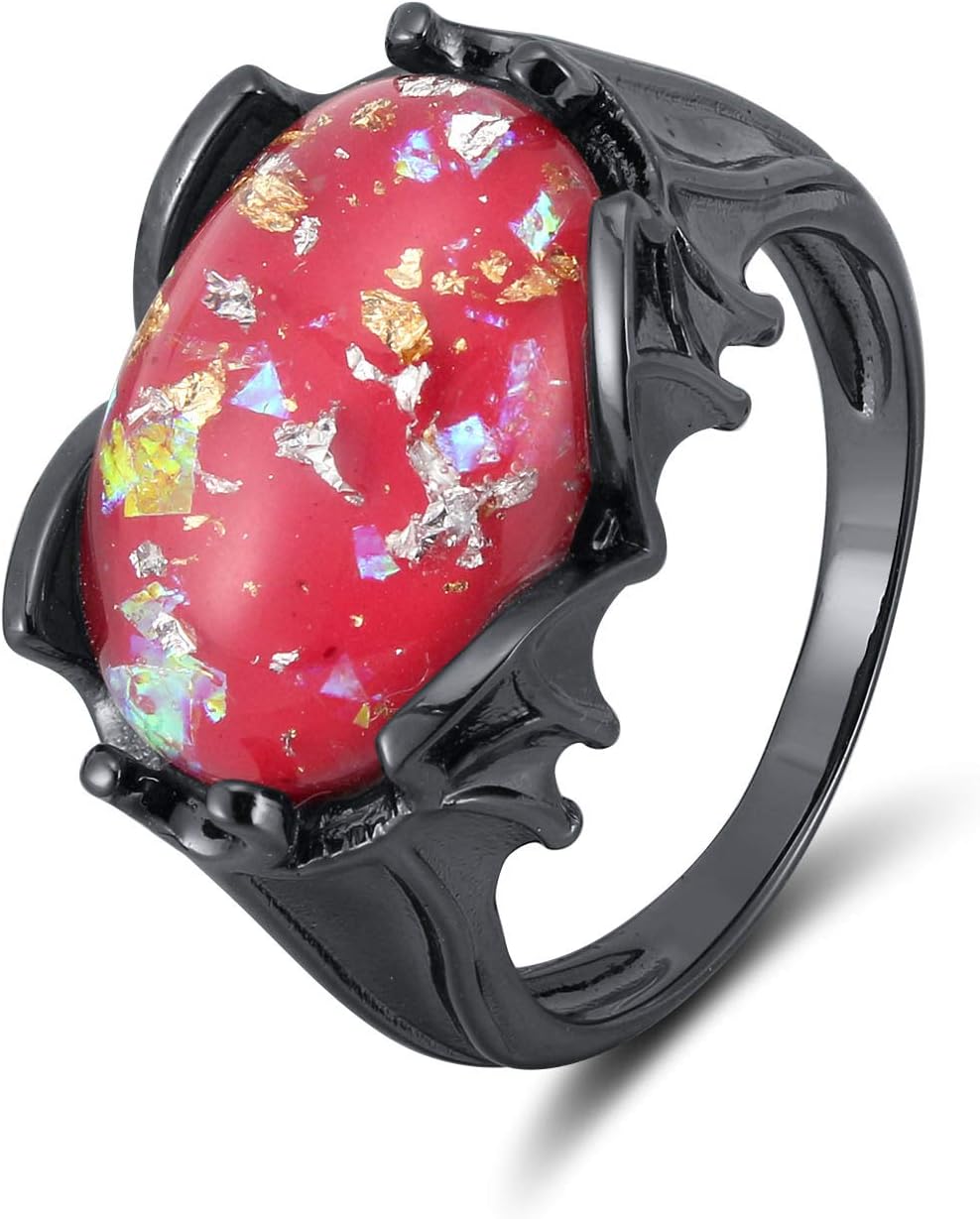 Dragoneye Statement Ring for Women by Ginger Lyne | Black Plated Eyeball Bat Wing Fantasy Elvish Style Purple Red or Black Simulated Stone