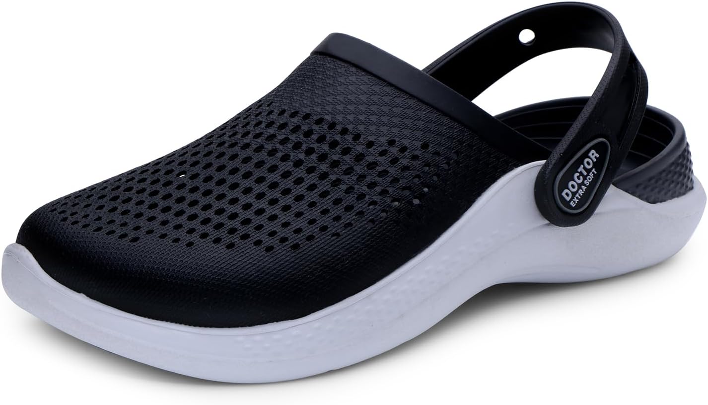 DOCTOR EXTRA SOFT Men's Classic Casual Sports Clogs/Sandals with Adjustable Back Strap for Adult | Comfortable & LightWeight| Stylish & Anti-Skid|Waterproof & Everyday Use Mules for Gents & Boys D-513