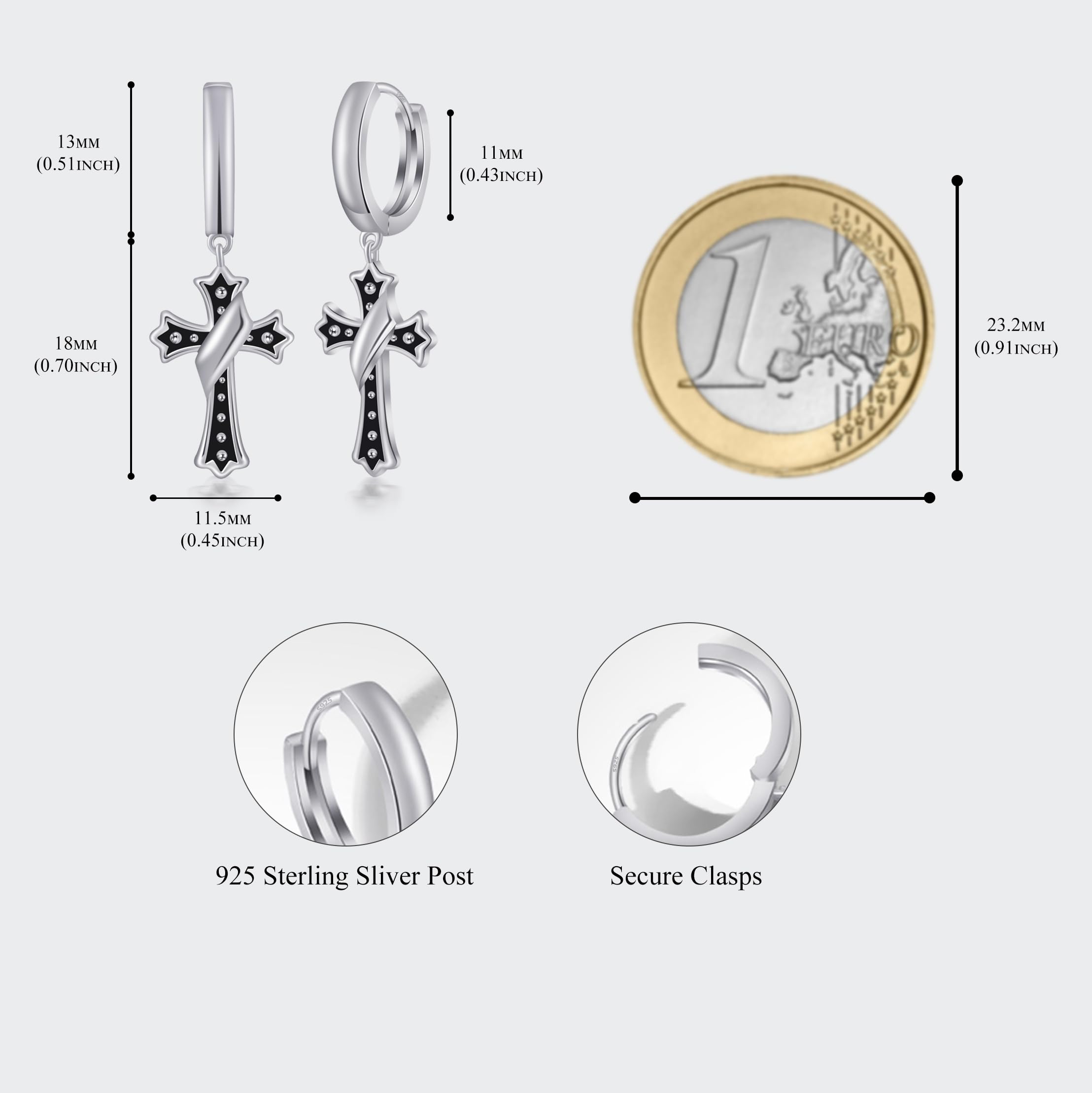 Orecchini Cerchio da Uomo con Neri Con Pendente a Croce Unisex Orecchini Pendenti per Regalo di Compleanno Delicati Gioielli