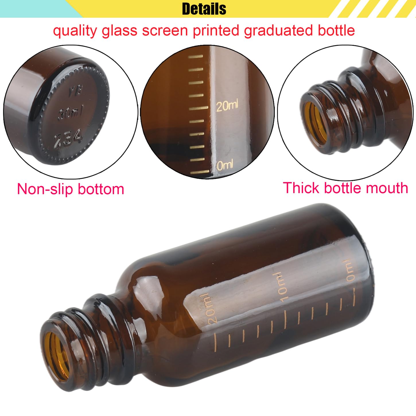 24 Stück 20ml Leere Braunglas Abgestufter Tropfflasche mit Messpipetten Weiß Originalitätsverschluss, Stichprobe Glaspipette Tropfflasche für Aromatherapie ätherische Öle
