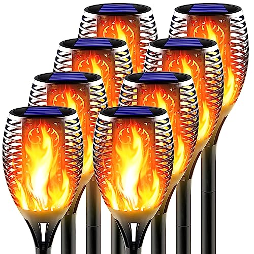 Large Solar Torch Light with Flickering Flame, Awethone Outdoor Decorative Solar Tiki Torches for Outside, Super Bright Landscape Lighting for Yard, Garden, Pathway, Auto On/Off (8 Pack)