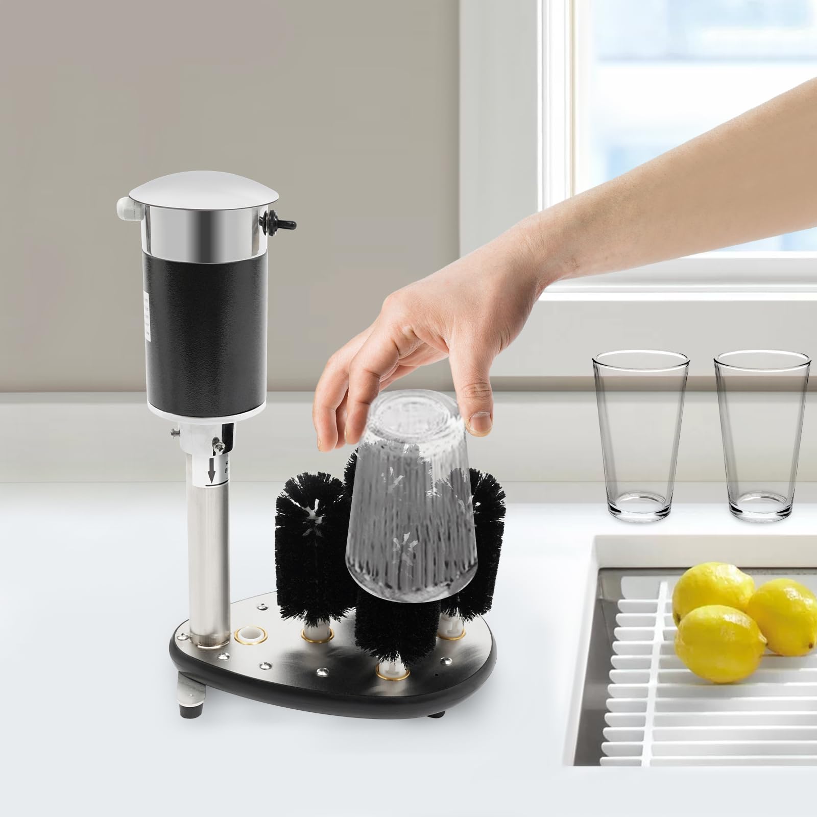 Glass Washer 5 Brushes Electric Cup Washer Freestanding, Bar And Cafe Glass Washer