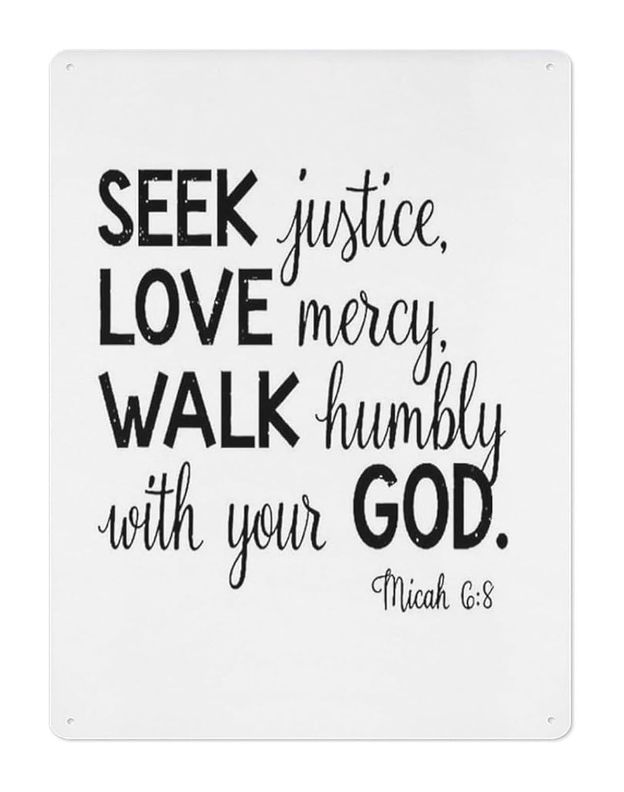 CZMDKEXM Religious Wall-Art Metal Tin Plaque Bible Verse Seek Justice Love Mercy Walk Humbly Decor for Home Sanctuary 8 X 12 in