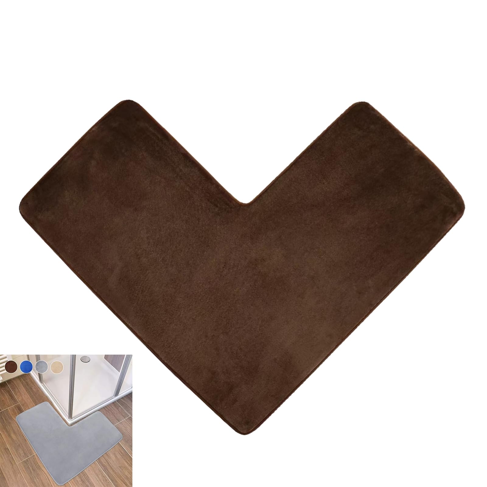ACESOME L-Shaped Corner Shower Mat, 80x80cm Absorbent Non Slip Bath Mat, Coral Fleece Bathroom Carpet, Supersoft Machine Washable Bath Mat for Corner Showers, Tubs (Coffee)