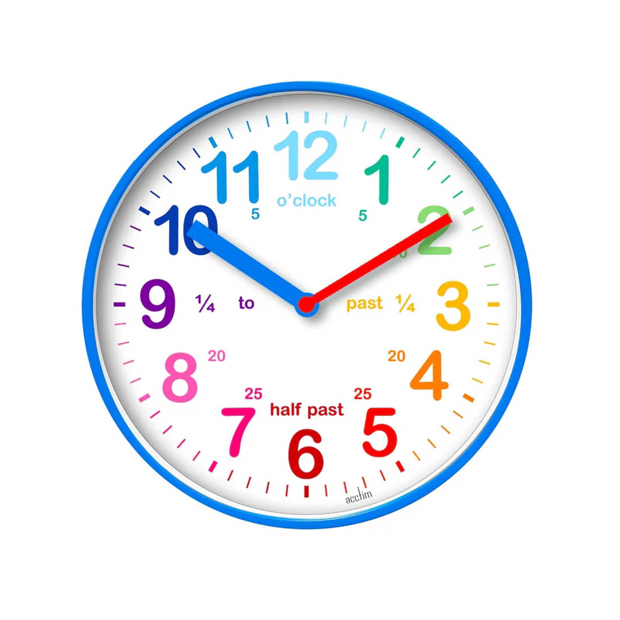 Beyond Happy Blue Case Educational Kids Wall Clock - Colourful Silent Clock For Playroom And Bedroom (Blue Case)