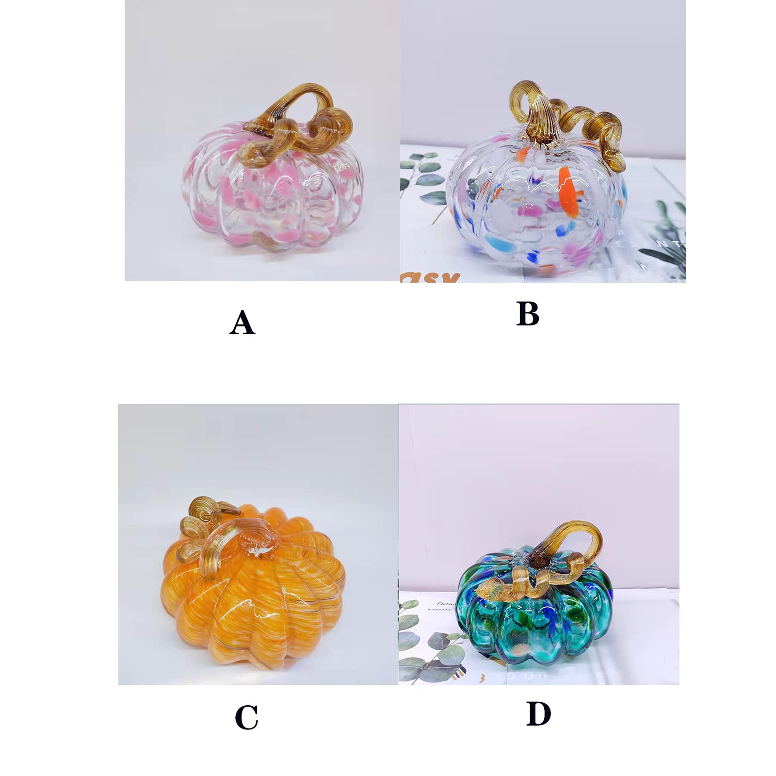 ZGRTZH 5 Inch Handmade Glass Blown Pumpkin Table Top Pumpkins Home Decoration Pumpkin Glass Crafts Fall Decorations for Home Thanksgiving Halloween Christmas Decor (C)