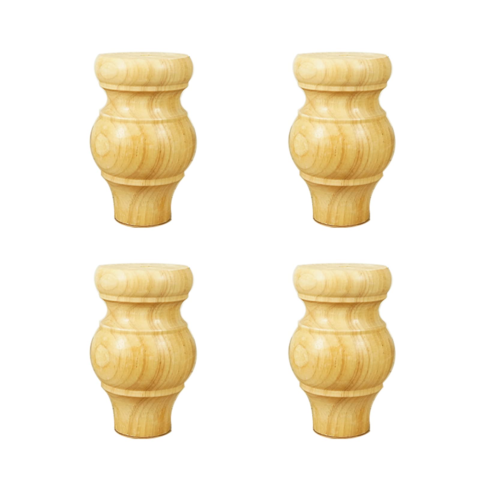 Juego de 4 patas de madera maciza para muebles, patas redondas de madera con forma de calabaza, placa de montaje, tornillos y almohadillas antideslizantes para sofá, silla, otomana, mesa, armario de
