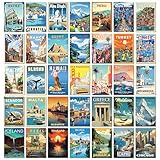97 Decor Vintage Travel Decor - Travel Posters Wall Art Prints, Vintage Postcards from Around The World, City Landscape Aesthetic Pictures Retro Popular Cities Photo Collage Kit for Teen Bedroom (4x6)