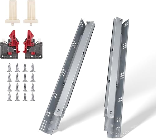Knobonly - Guías de acero laminado en frío para cajones de cierre suave, vienen con tornillos y soportes de montaje, rieles y guías de cajones