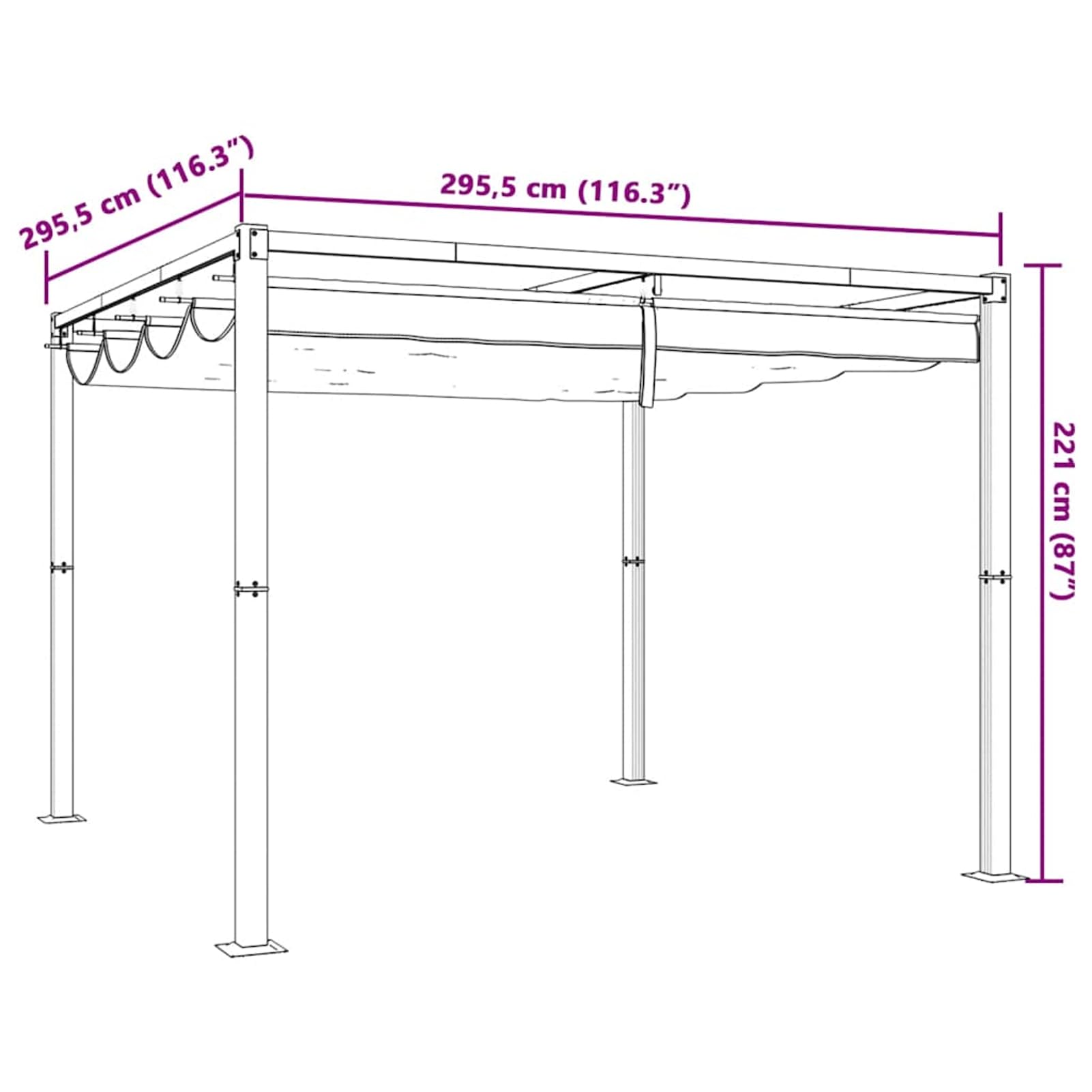 Pawilon ogrodowy 3 x 3 m z wysuwanym dachem, rama stalowo-aluminiowa, antracytowa, kremowo-poliestrowy dach, odporny na warunki atmosferyczne, do jedzenia na świeżym powietrzu i relaksu