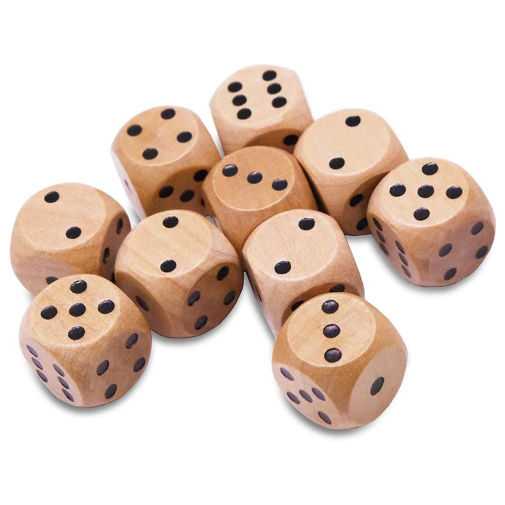 JZSWooden Dice Set,Standard 16mm 6 Sided for Perfect for Board Games and RPGs,with Numbers 1-6 Wooden Dice Set Party Favors for Table Games,50PCS