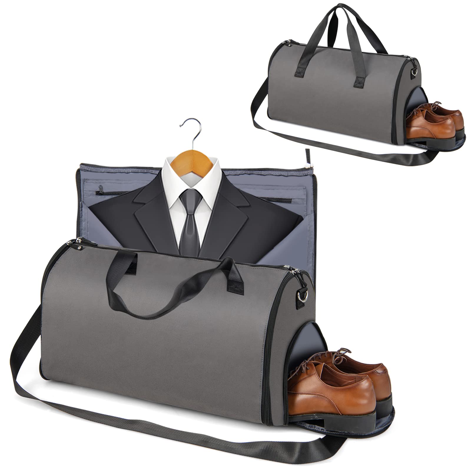 GOPLUS Sac à Vêtements, Sac Polochon 2-en-1 avec Poche à Chaussures, Poche à Cravates, Poche à Passeport et Sangle Amovible, Valise Suspendue de 50L pour Voyages d'affaires et de Loisirs (Gris)