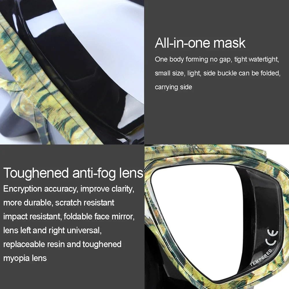 Maschera Maschera Subacquea Maschera Subacquea miopia con Vetro temperato antiappannamento Spray, facciale in Silicone, Trasparente Nero