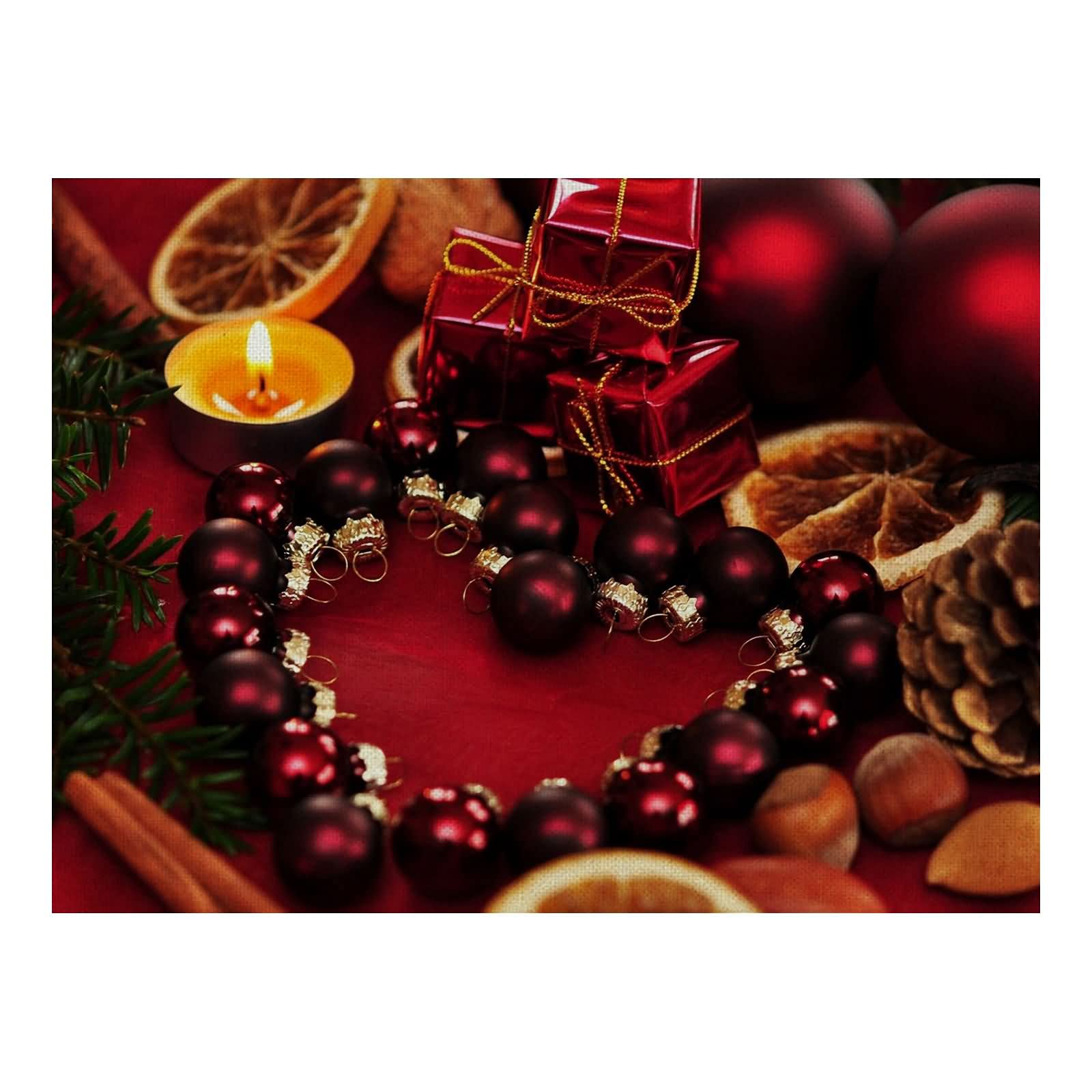 Daesar -- Jujin Juego de 8 Manteles Individuales de Navidad,Tapetes para Mesa de Lino Bolas de Decoración Navideñas con Corazón Salvamanteles 32cm x 42cm(Rojo)