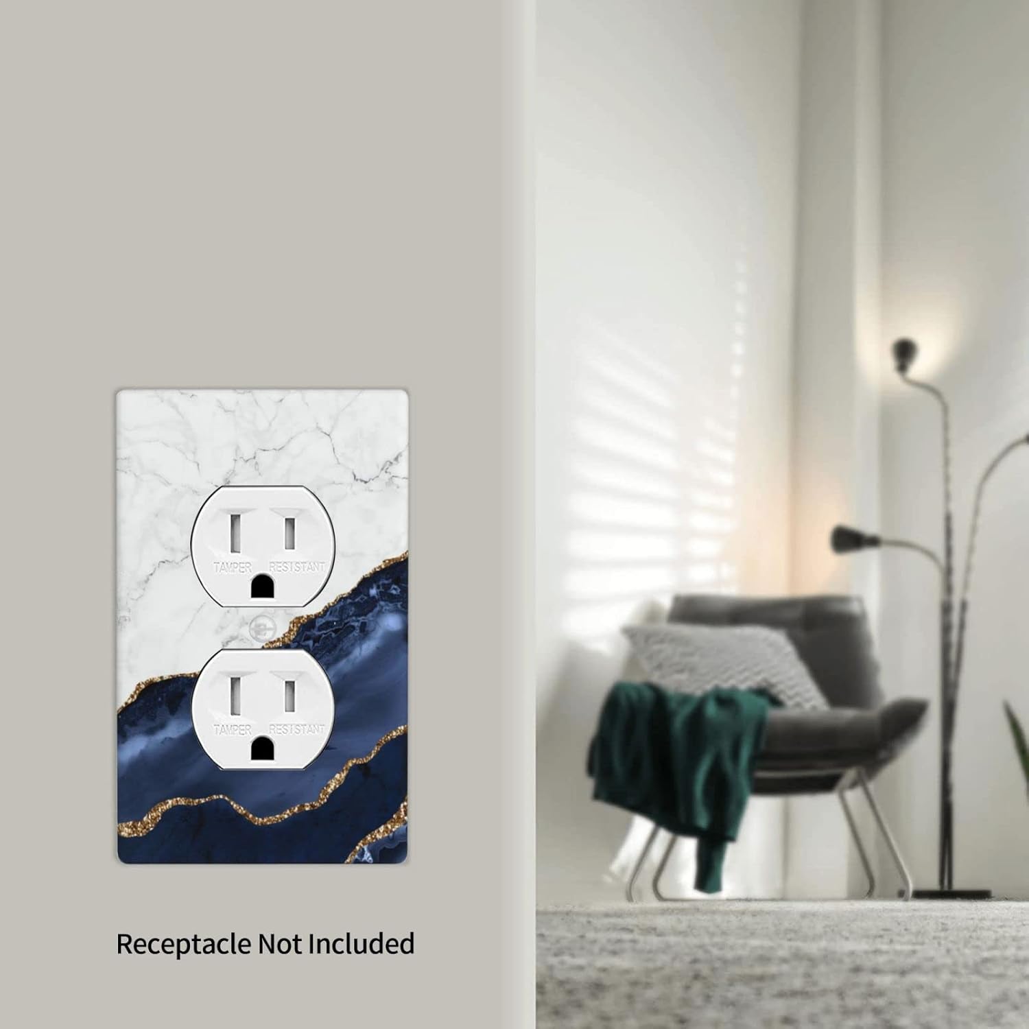 Navy Blue White Marble Print Duplex Outlet Covers Light Switch Cover Decorative Wall Plate Electrical Switch Plate Cover for Kitchen Bedroom Bathroom Decor Accessories 2.76 x 4.5 Inch
