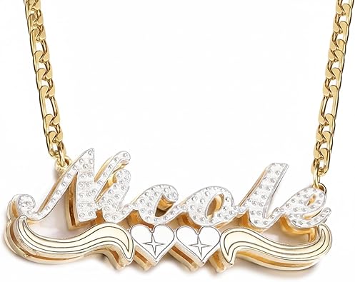 Custom Double Plated Name Necklace 18K Gold Plated Name Chains for Women Nameplate Pendant Jewelry Gift