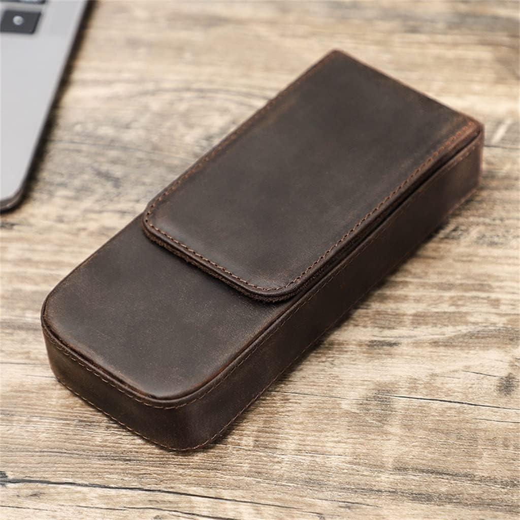 Handmade Magnetic Suction Drawer Student Pen Storage Box with Three Leather Bags