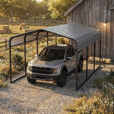Car Ports 12x20 Heavy Duty, 12x20 ft Galvanized Steel Roof Carport Kit, Reinforced Base Bike Tent Storage Option, Metal Outdoor Garage 12x20 Carport Shelter, Gray