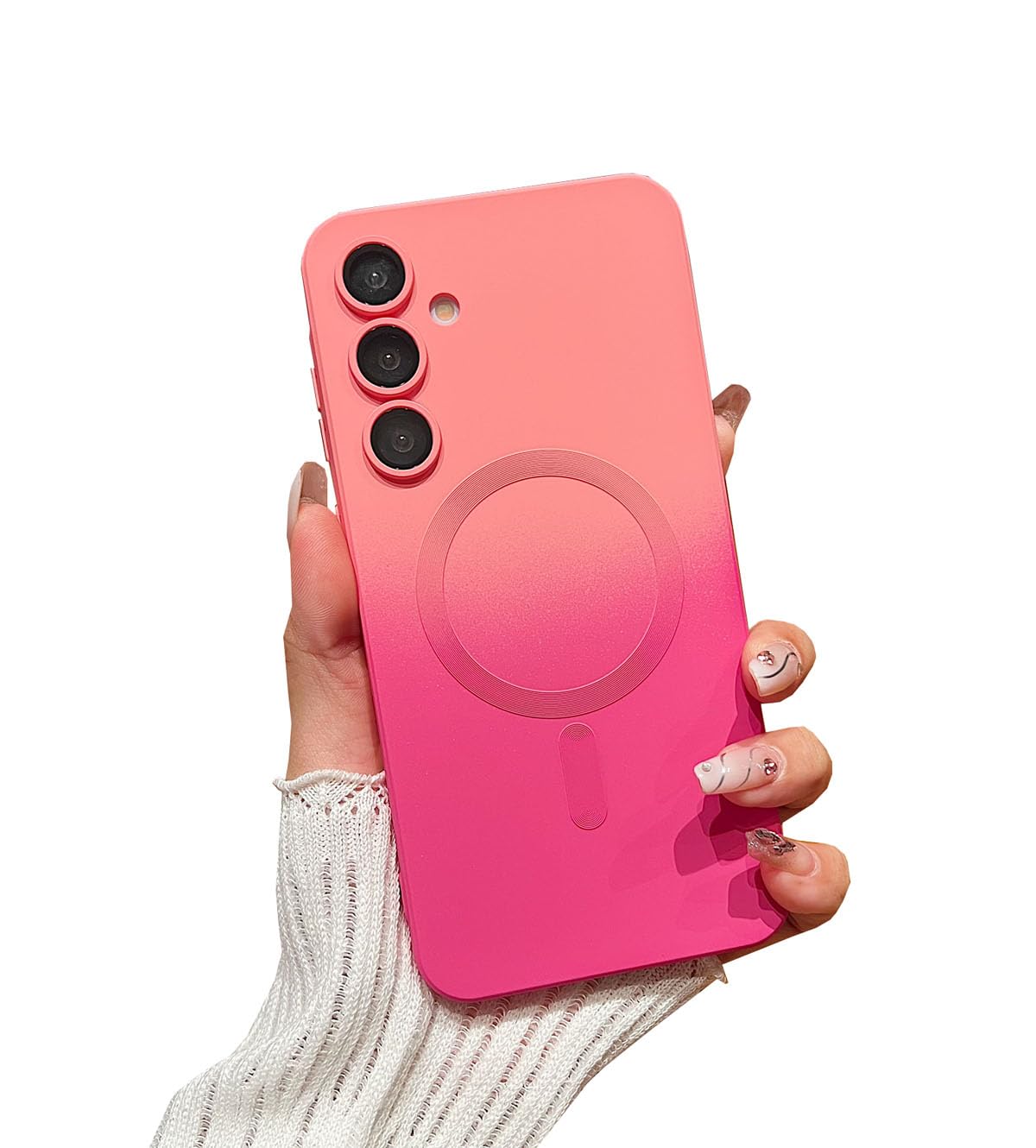 Compatible with Galaxy A56 5G Case Magnetic [Support Magsafe Charger] Wireless Camera Lens Protector Gradient Shockproof Silicone Rubber Phone Cover Case for Samsung Galaxy A56 5G-Pink