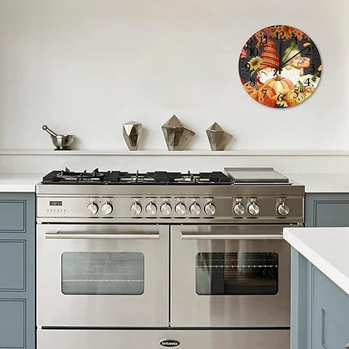 Miniatura 7 de Gnomo de bienvenida de 10 pulgadas con diseño de calabaza, reloj de madera de cuarzo de calidad, sin tictac, gnomos de calabaza de otoño, decoración