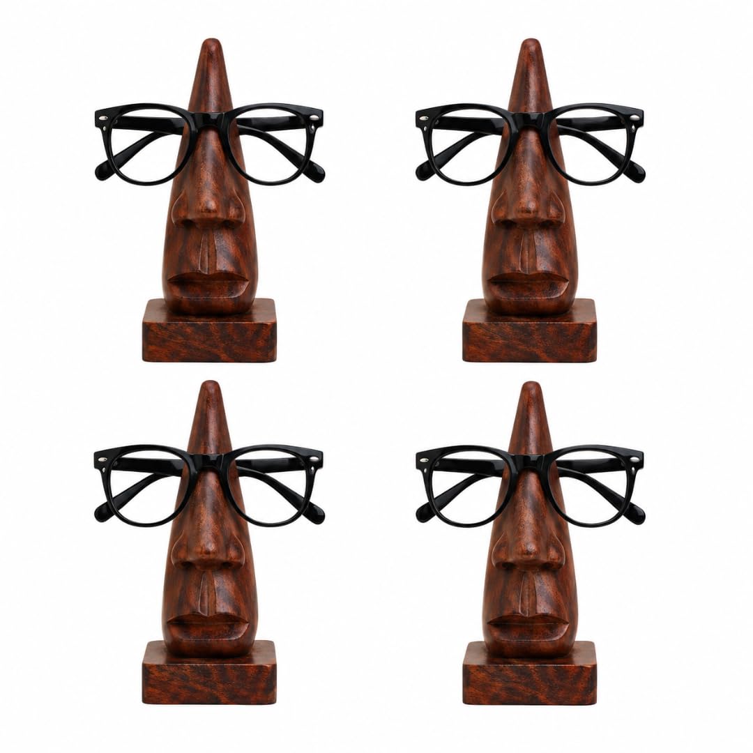 Bignay Brown Wooden Handmade Spectacle Holder Stand | Eyeglass Holder Organizer | Eyewear Display Stand For Desk, Home & Office Décor (Pack Of 4)