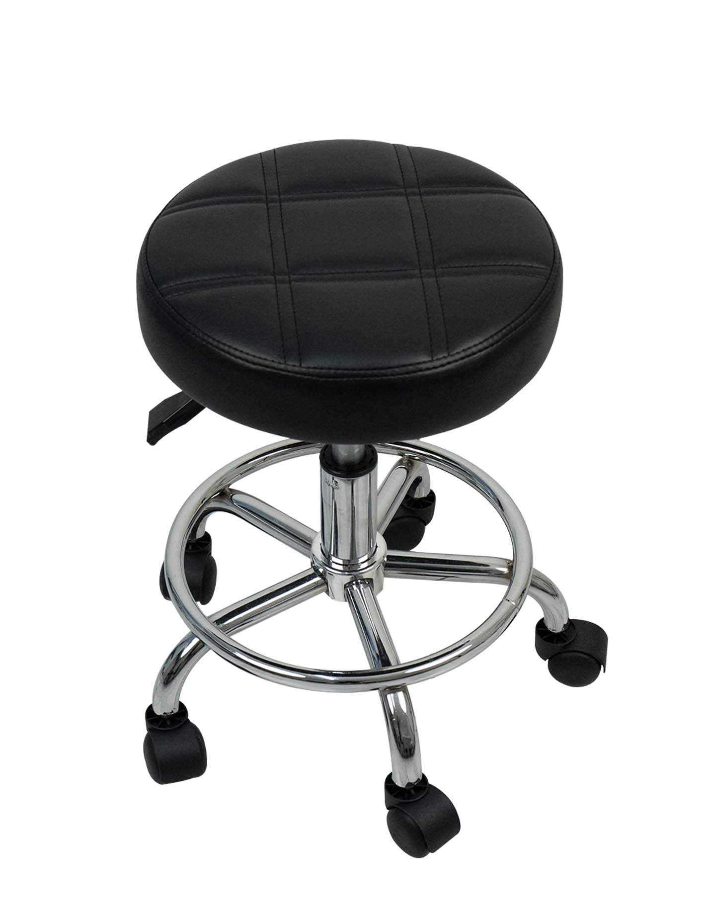 Rolling Stool Chair Faux Leather Height Adjustable Swivel Light Weight Chair, Stool Chair Small Furniture (Black)