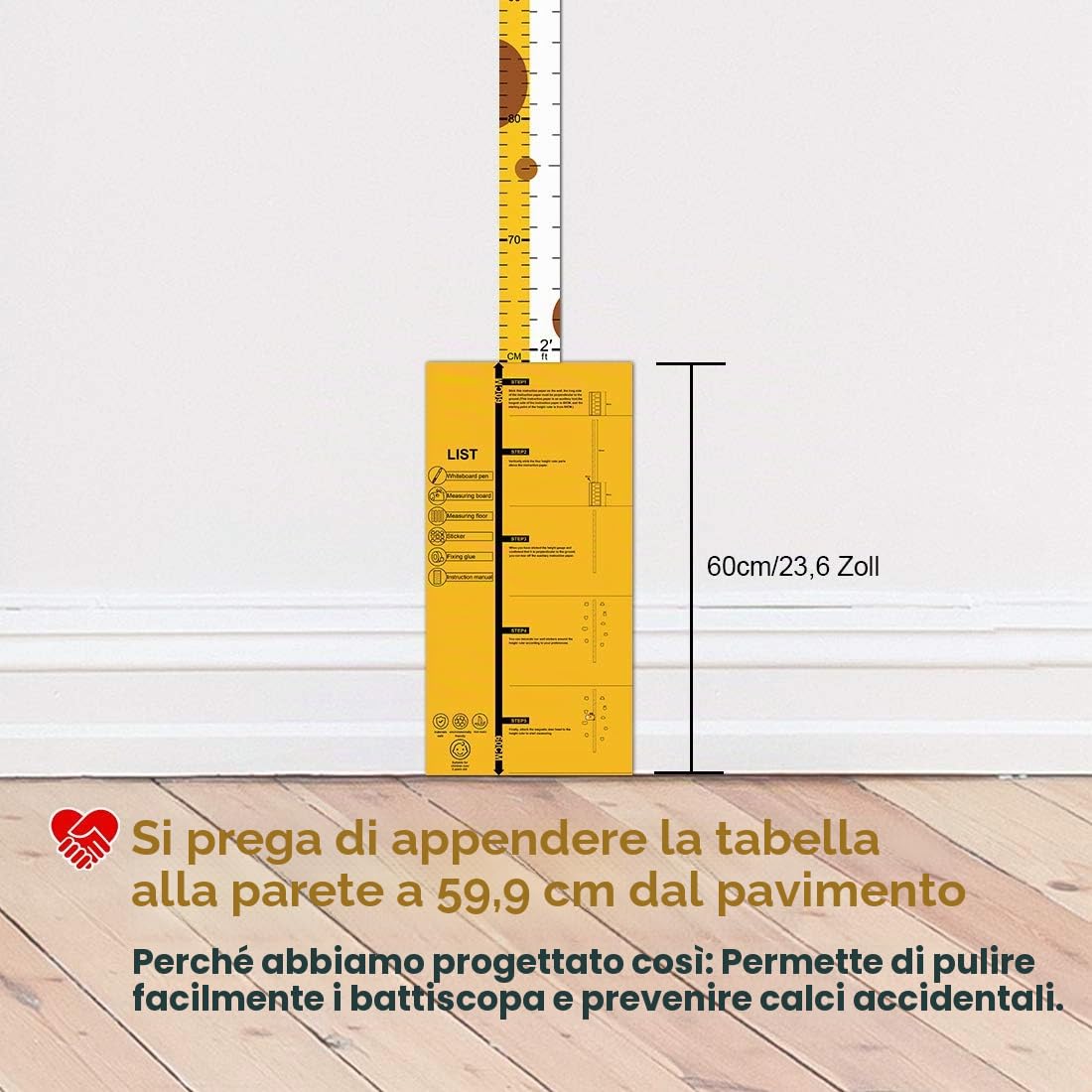 Altimetro per bambini 3D testa di giraffa mobile decalcomania da parete asilo