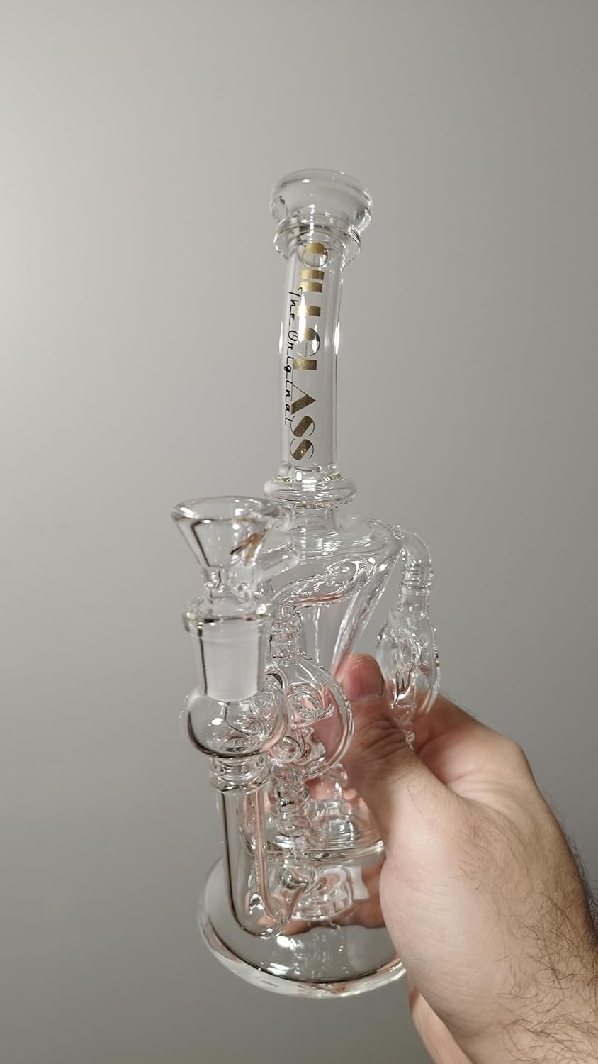 Bong pipa de agua de vidrio reciclador de 9,6" – 4 mm de grosor, 340 g, junta 14F