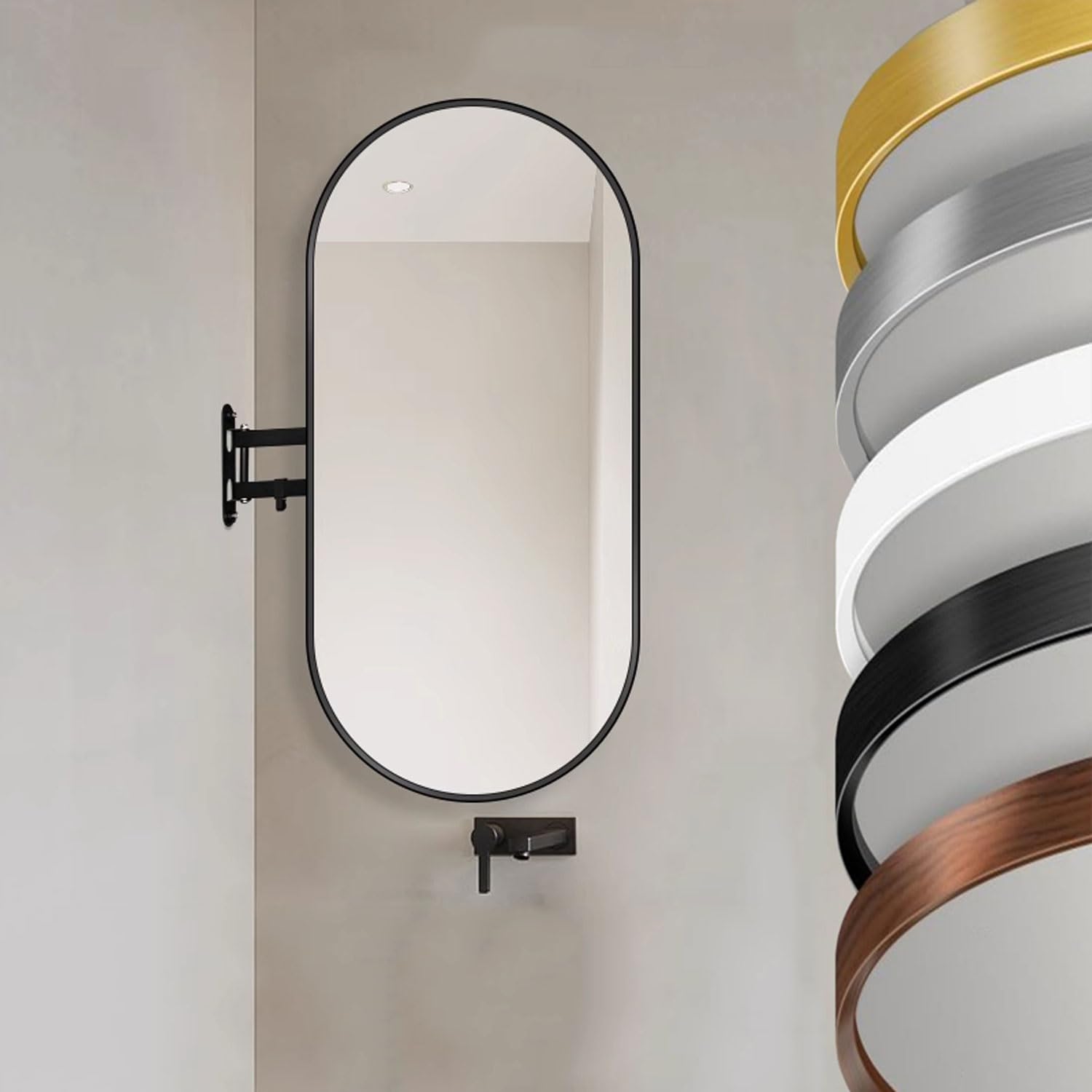 Fitlin Wall Mounted Oval Mirror Rotatable High Definition Modern Decorative Mirror for Bathroom Bedroom Entryway Living Room Hallway – 5 Colors Available(Black,40x90cm/16x36in)