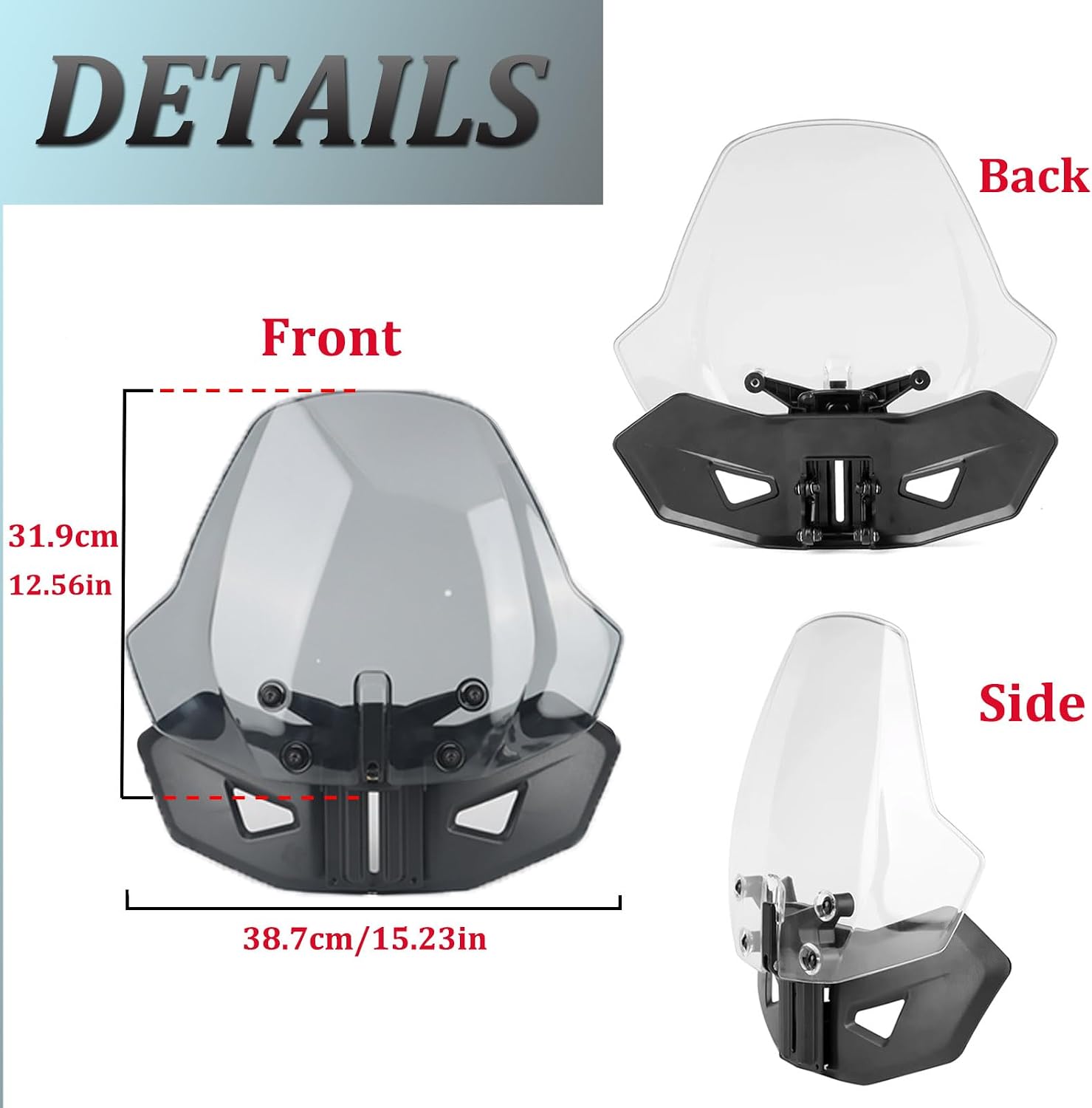 Adjustable 3 inches Windshield for Can-Am Ryker 600 900 Sport & Rally Edition 2019-2023 All Models, Front Vented Wind Deflector Windscreen Accessories( Replace # 219401023, 219400771)