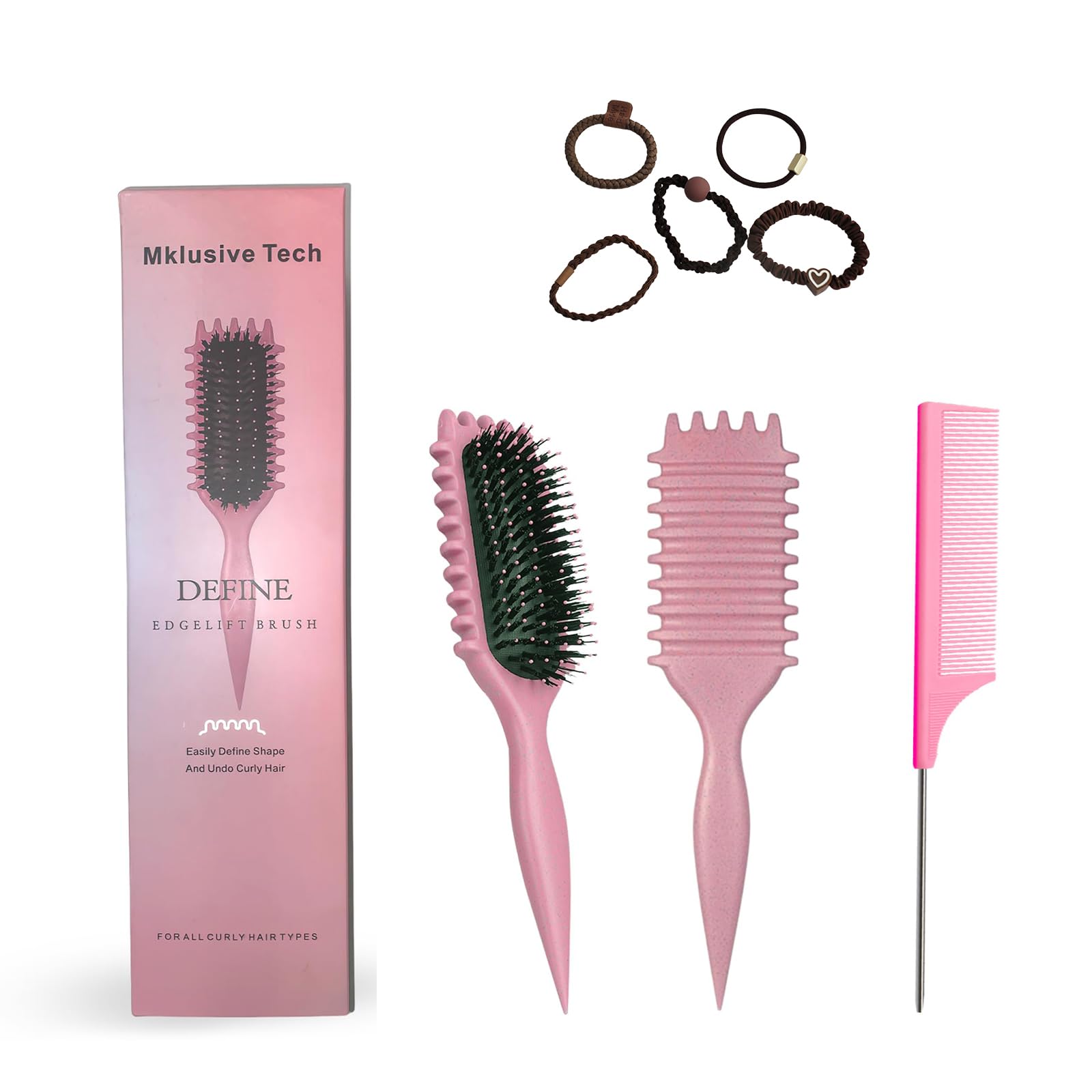 Photo 1 of MklusiveTech Curly Hair Brush Detangling and Curl Defining Brush Reduces Pulling Enhances Curl Separation Ergonomic Design for All Hair Types By Candybrush Pink (Pink)