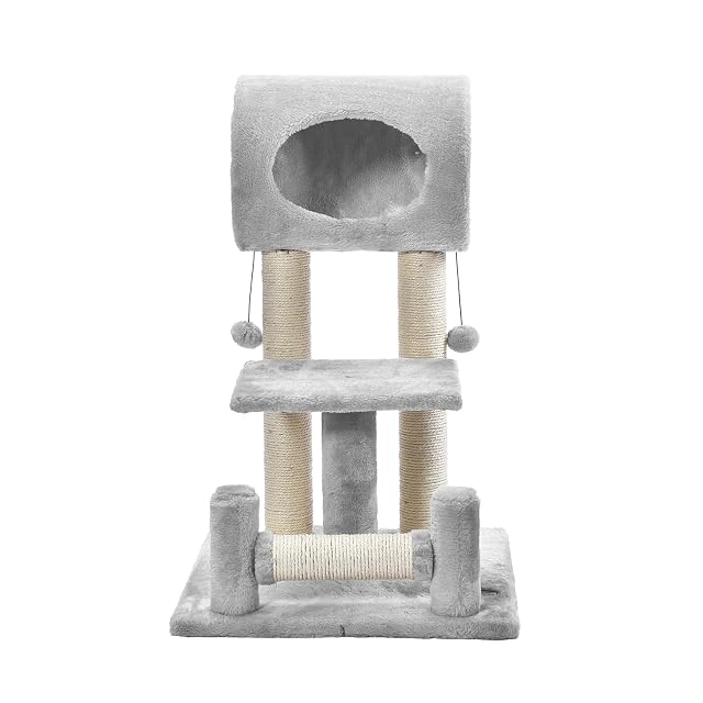 Foto 3 de 7 de PATAM Árbol rascador de sisal Natural con túnel de casa y Juego, Base Reforzada, fácil Montaje, Ideal…