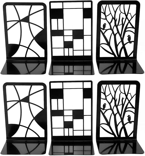 Sujetalibros para libros, extremos para libros, 3 pares de sujetalibros de metal antideslizante para libros pesados, soporte decorativo para divisor