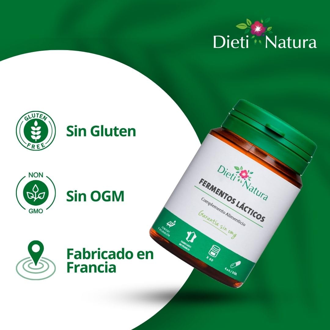 Dieti Natura Fermentos Lácticos 200 Cápsulas (Pack de 3) - Complejo Sinérgico a base de Probióticos y Prebióticos que Favorecen el Sistema Digestivo - Equilibrio de la flora intestinal