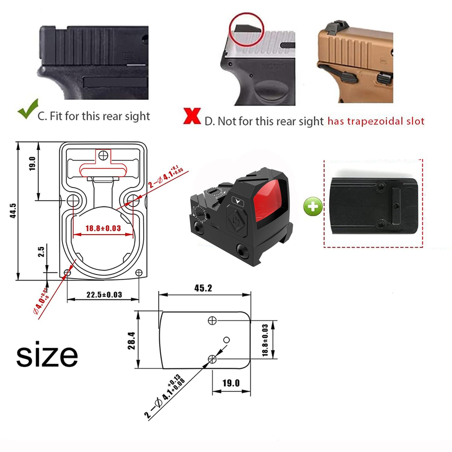 Paike Motion Awake Red Dot Sight 2 MOA Red Dot Zielfernrohr für RMR und 21mm Picatinny-Basis