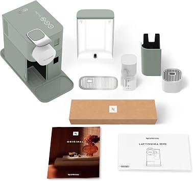 Nespresso Lattissima One Coffee Machine by De'Longhi for Original Coffee Pods, Latte, Cappuccino, Integrated Milk Frother, Starter Capsule Set Included, EN510.GR, Sage Green
