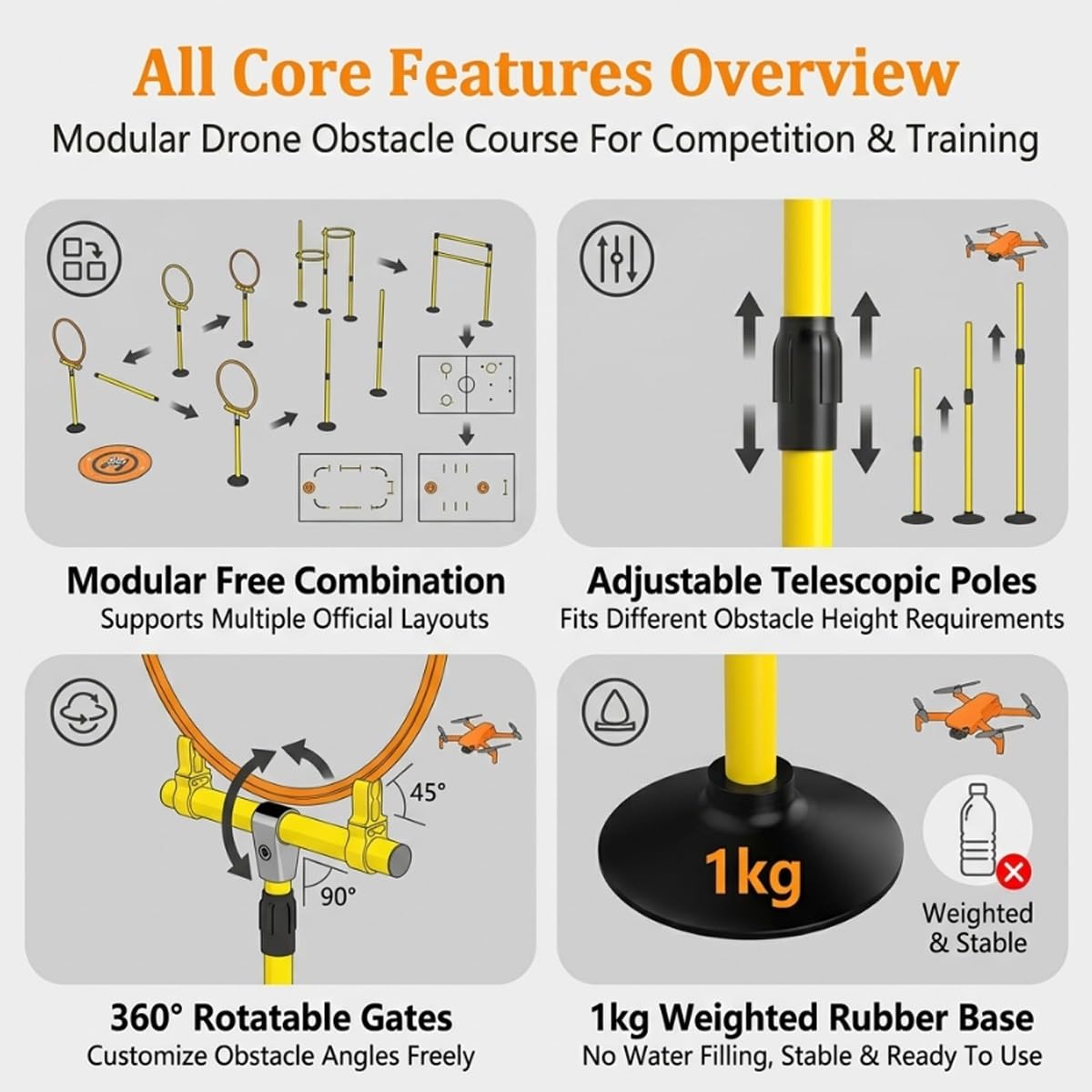 Kit Circuito de Obstáculos para Drone FPV, Equipo de Entrenamiento y Carrera de Drones, Pista DIY Portátil para Interior Exterior Escuela Jardín