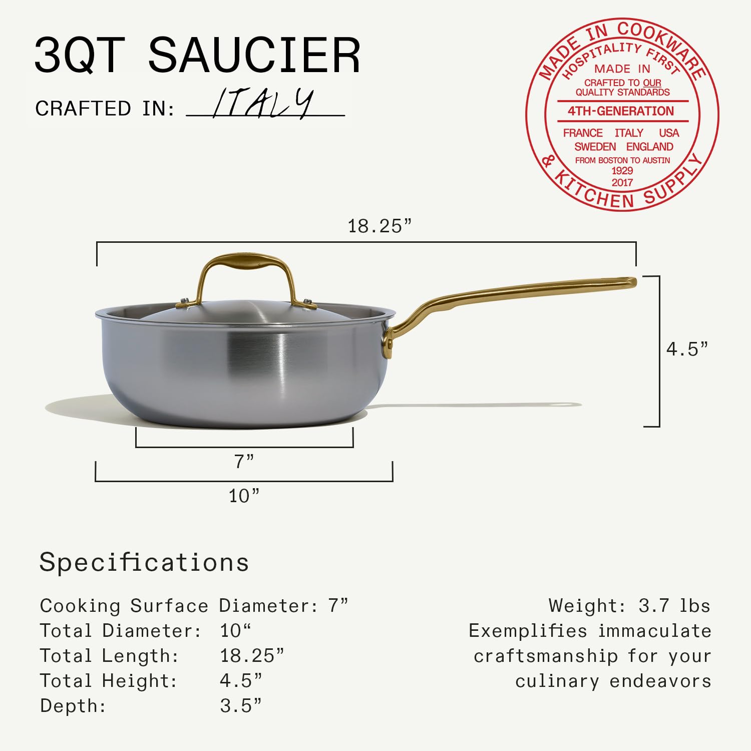 Made In Saucier Pan - Stainless Steel, Antique Brass -3